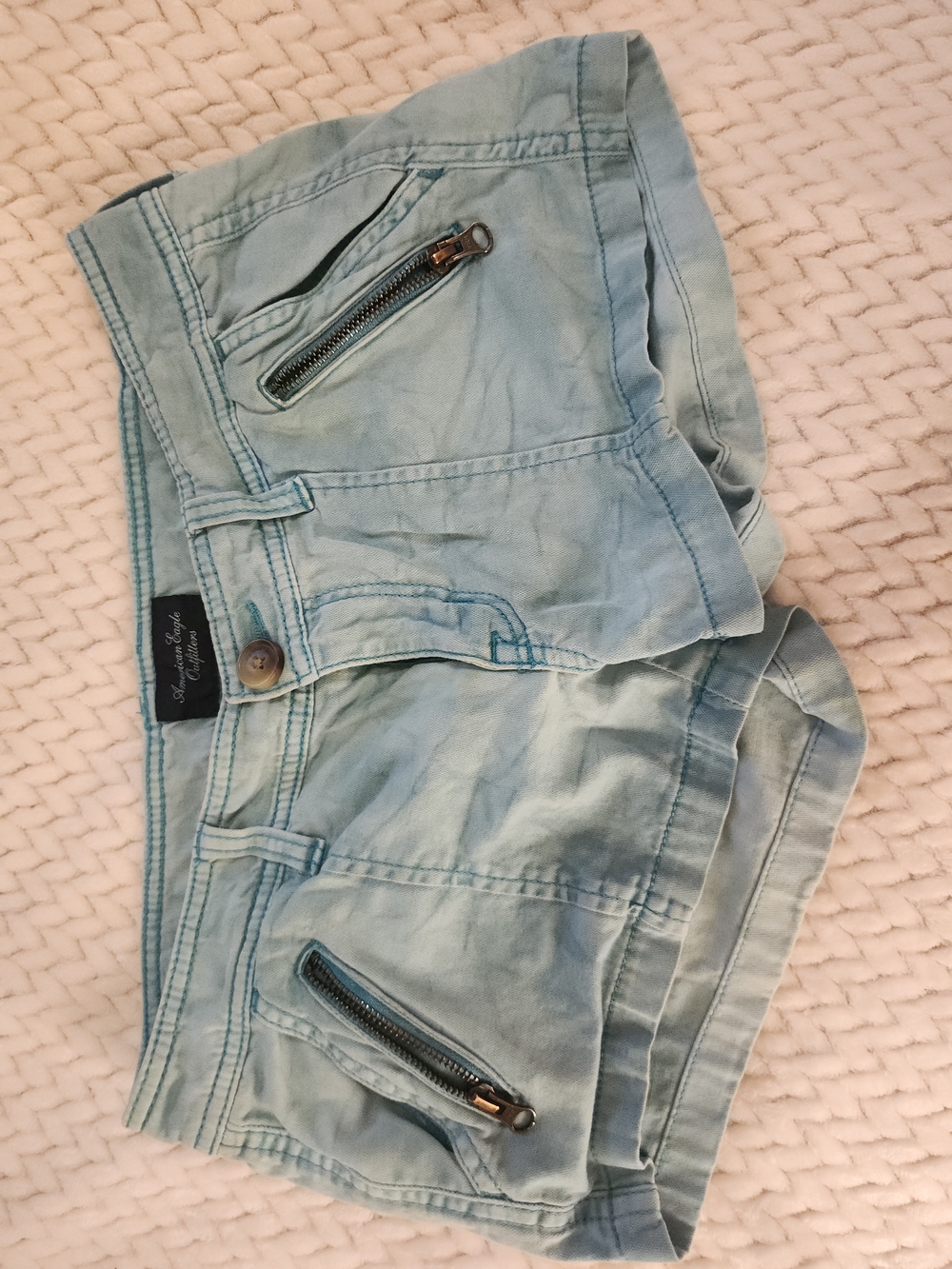American Eagle Outfitters Teal Denim-Style Shorts with Button